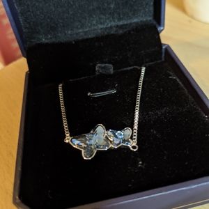 Blue Butterfly Crystal Bangle Bracelet